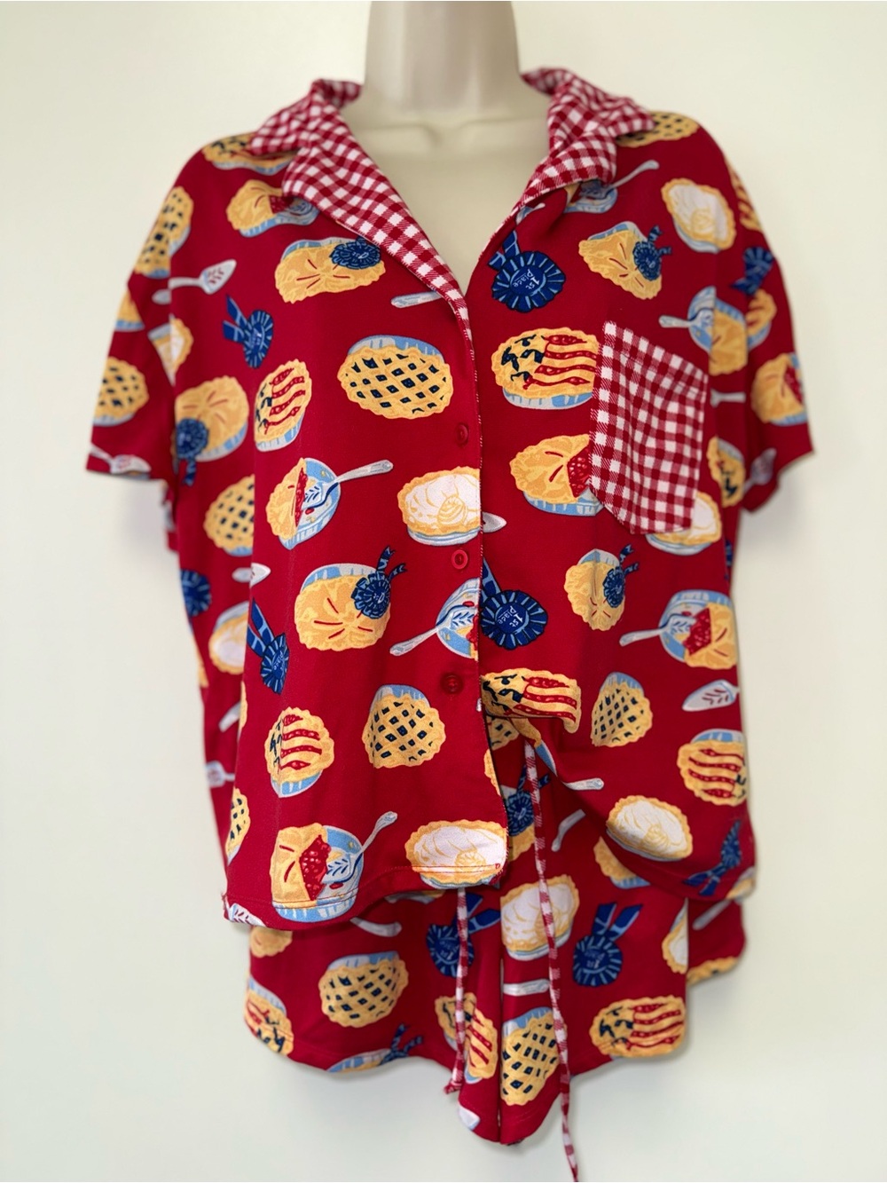Celebrate Patriotic (Small) Red & Blue American Pie Pj Shorts & Button Up Set